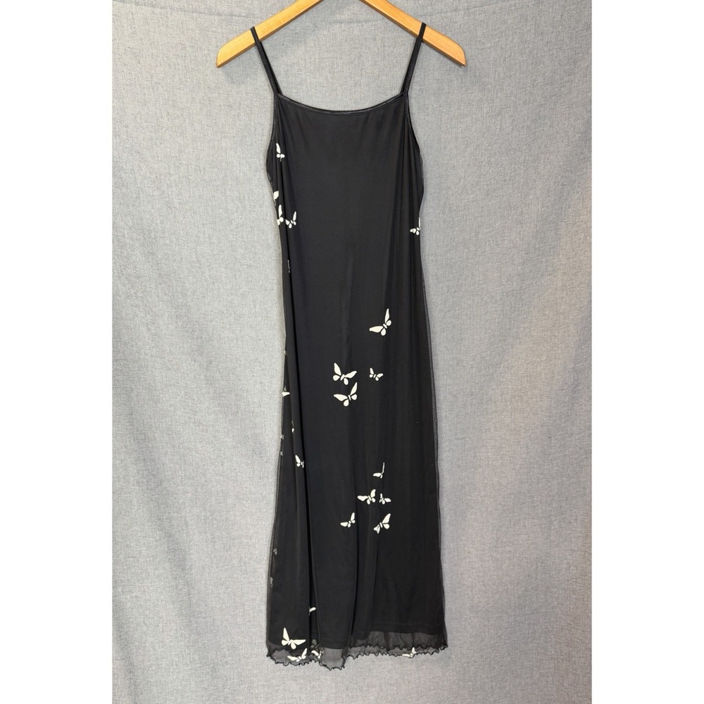 Vintage 90s Y2K Black Maxi Dress Whimsigoth Fairycore Butterflies Sz M?